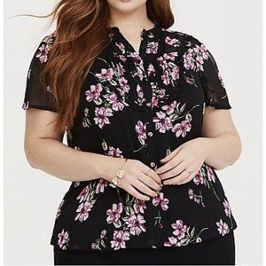 Torrid Black Floral Bubble Hem Chiffon Blouse Size 2 2XL